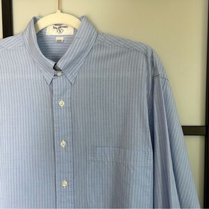 [15.5”] Valentino Vintage Sky Blue Striped Structured Long Sleeve Dress Shirt
